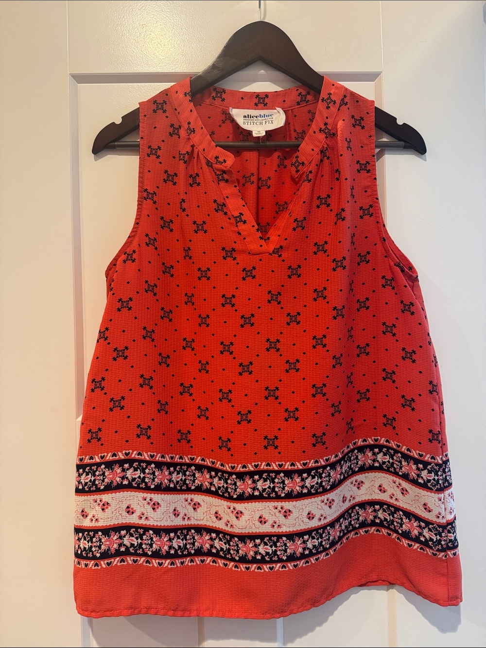 Alice Blue orange Printed Sleeveless V-Neck Tank